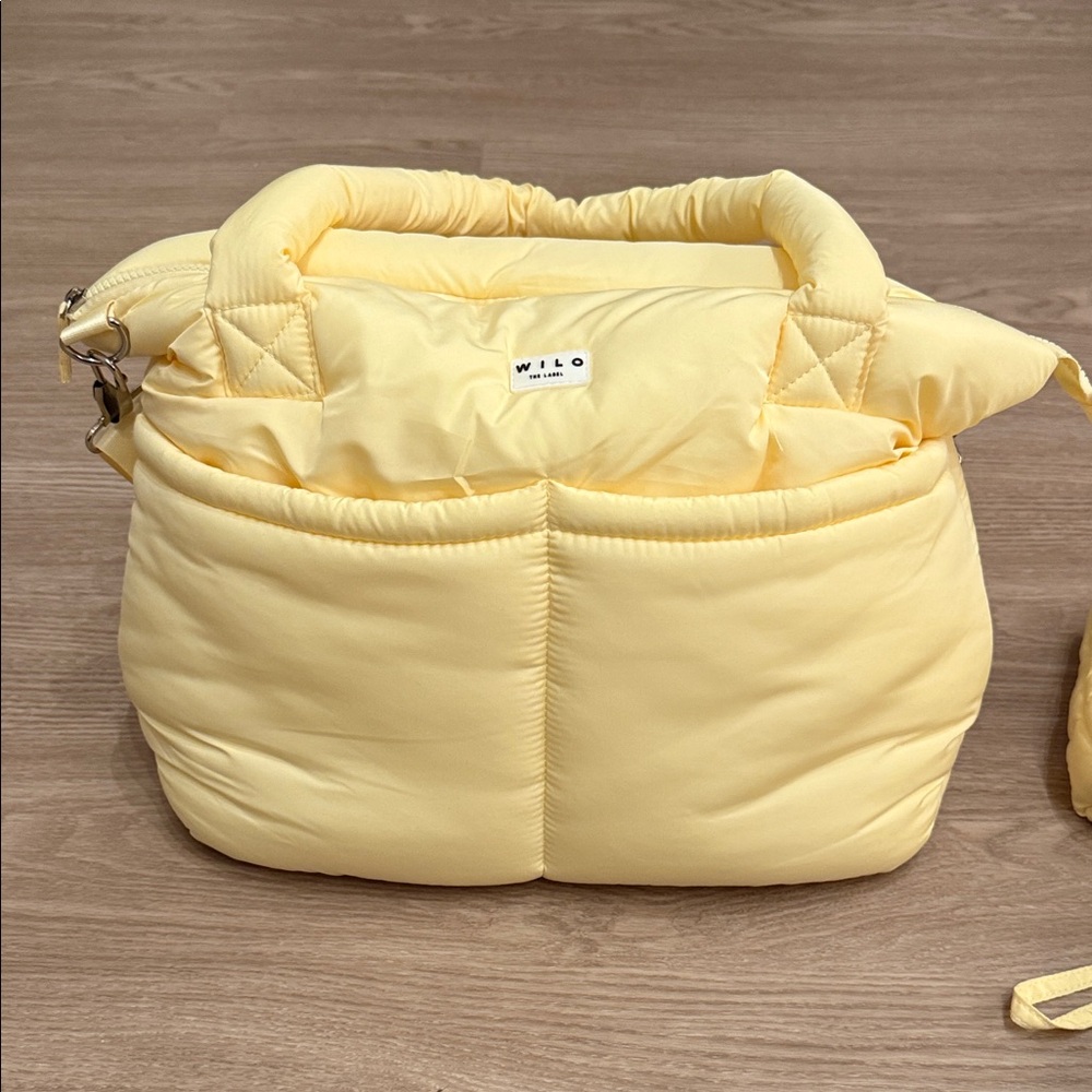 Wilo The Label Quilted Puffer Tote Bag in Pale Yellow Butter Yellow ALL 3 ITEMS